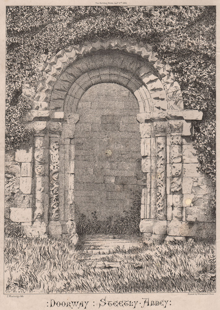 Doorway, Steetly Abbey. Derbyshire 1868 old antique vintage print picture